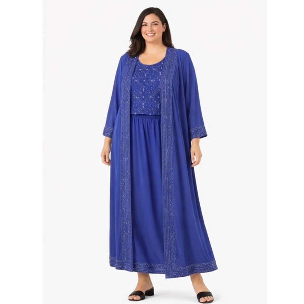 Gunit Fashions Royal Blue Beaded Sheer Duster Jacket Plus 22W‎ Glam Party 82-23